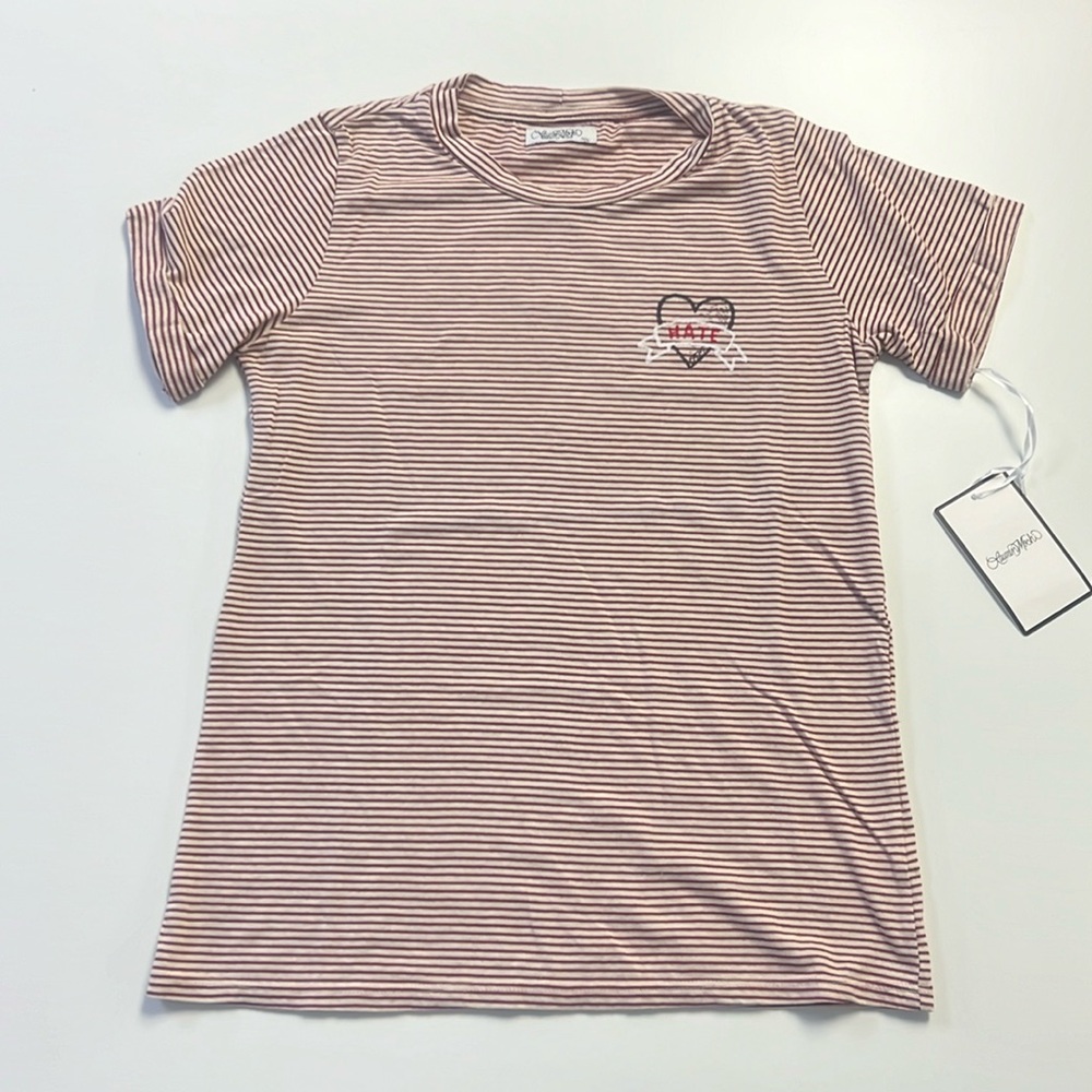 Lauren Moshi Striped “Hate Heart” Tee